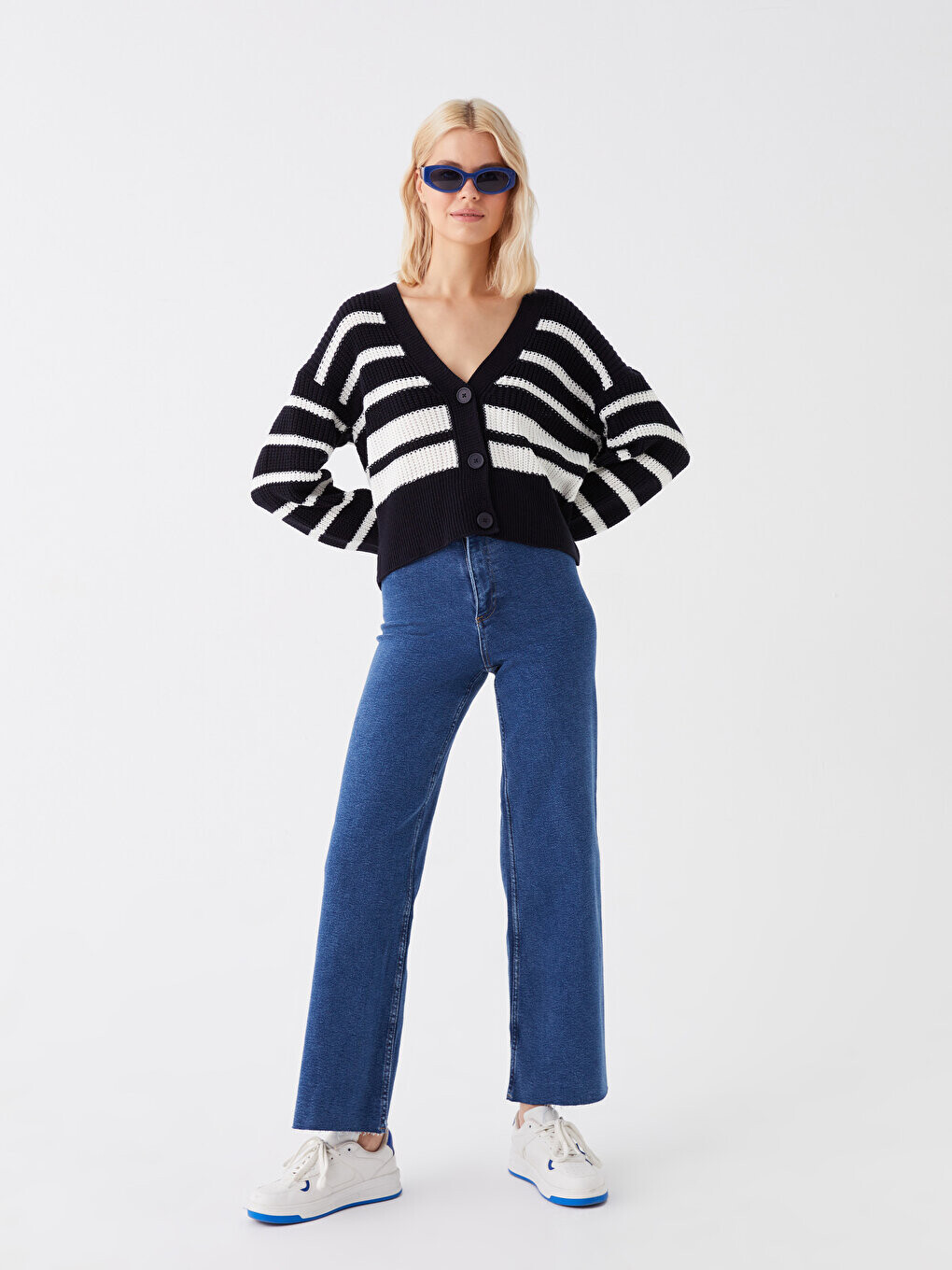 

Широкие женские джинсовые брюки с высокой талией LCW Jeans, среднее индиго родео