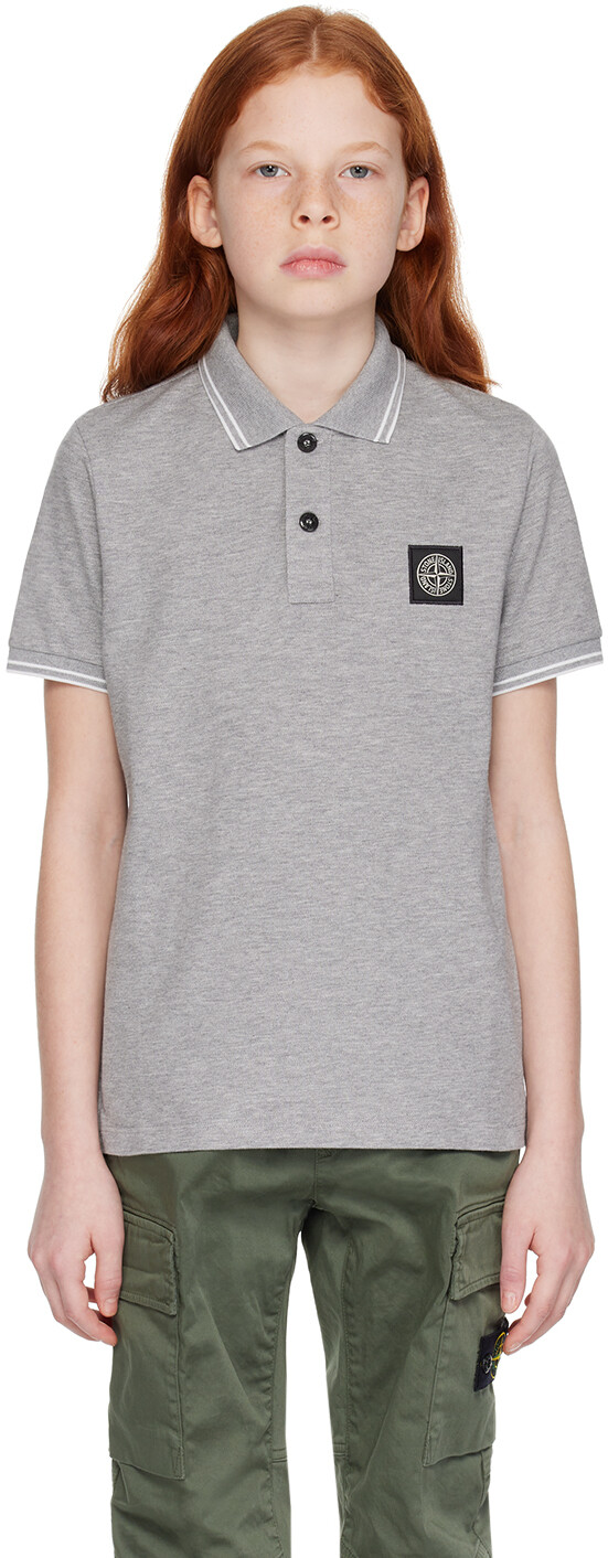 

Детская серая футболка-поло с нашивками Stone Island Junior, Серый