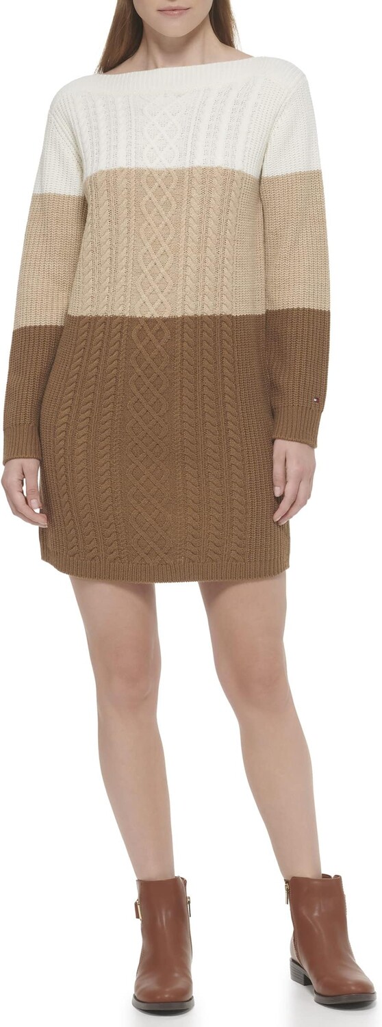 

Платье в стиле колор-блок Tommy Hilfiger, цвет Ivory/Light Heather Fawn/Black