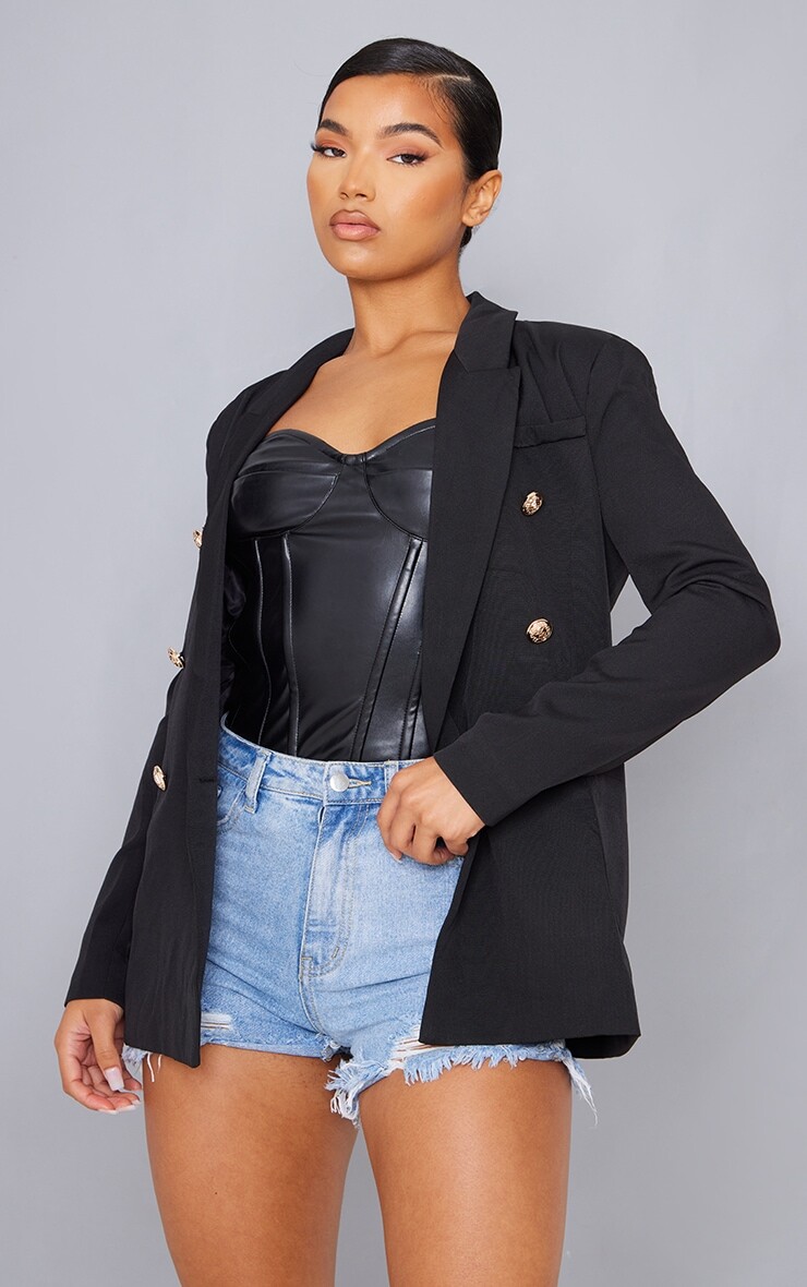 

PrettyLittleThing Черный двубортный тканый пиджак в стиле милитари