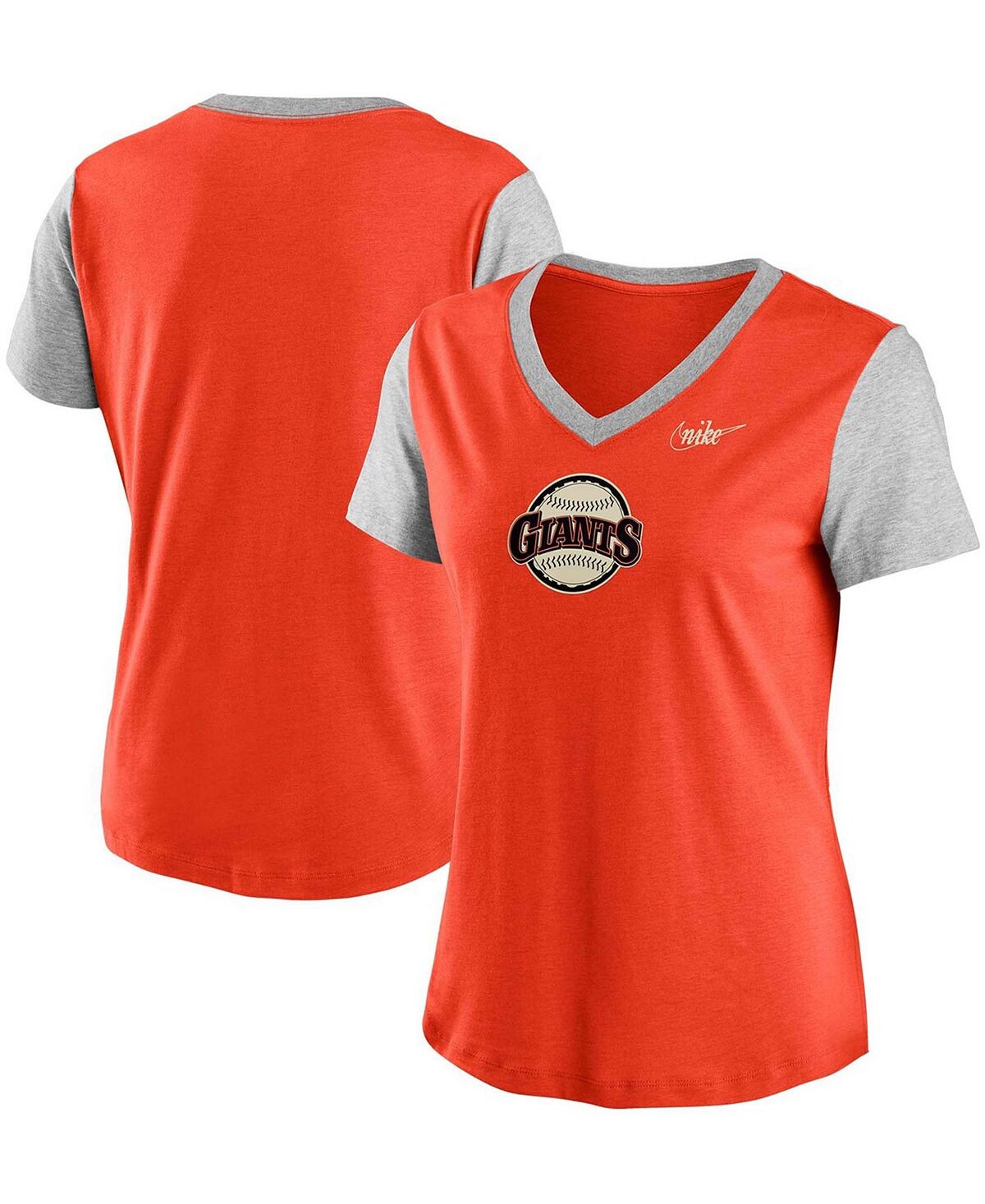 

Женская оранжево-серая футболка San Francisco Giants Cooperstown Collection Logo Tri-Blend с v-образным вырезом средней длины Nike