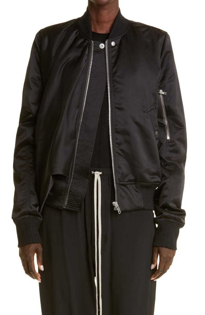 

Асимметричный атласный бомбер RICK OWENS, черный