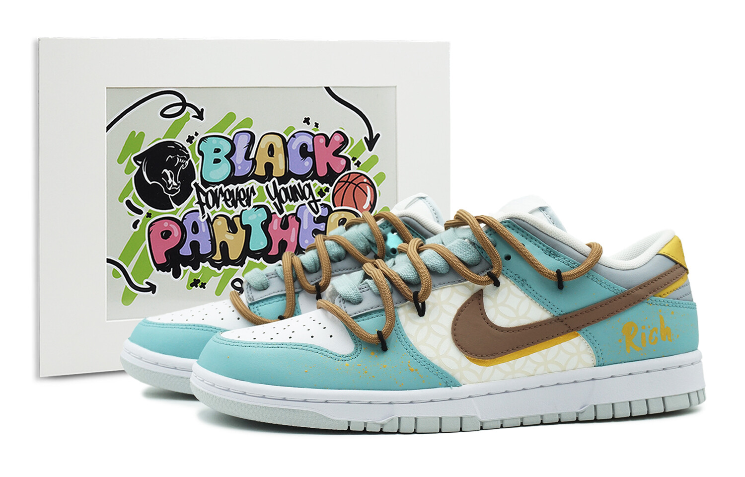 

Кроссовки Nike Dunk Skateboarding Shoes Men Low-top Blue/white/gold, голубой