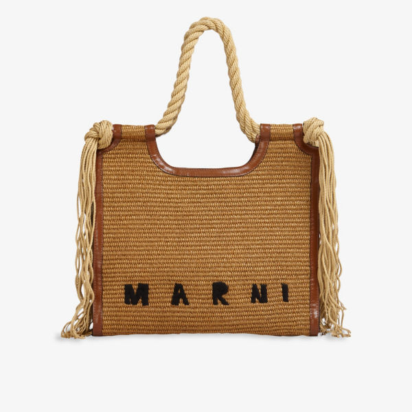 Тканая сумка-тоут Marcel с логотипом Marni, цвет raw sienna фотографии