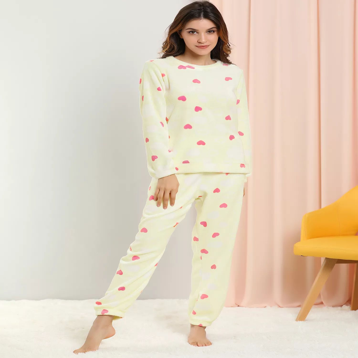 Женские зимние фланелевые пижамные комплекты с длинными рукавами, домашняя одежда ALLEGRA K yada ins pink heart bracelets