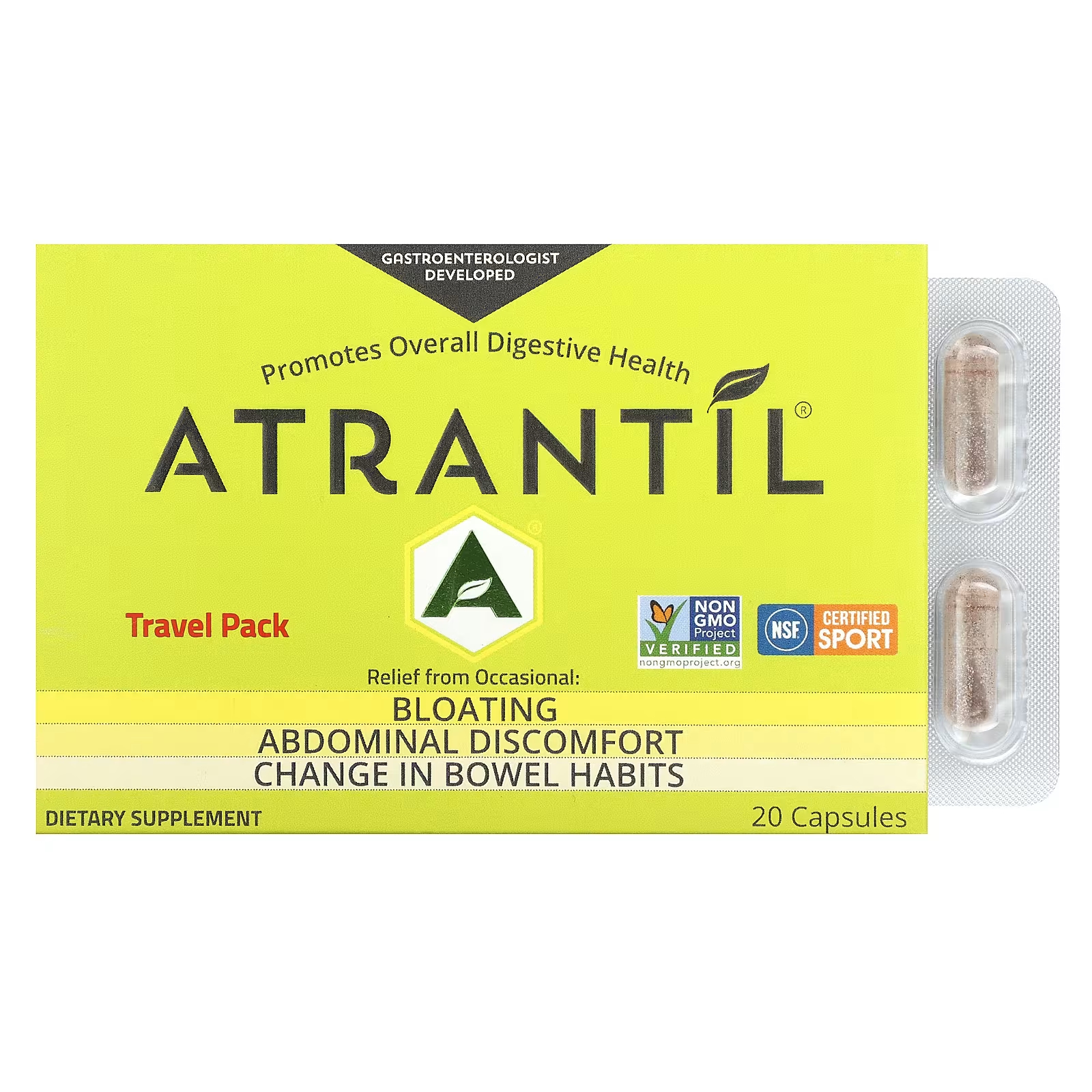 Пищевая добавка Atrantil от вздутия живота и дискомфорта в животе, 20 капсул цена и фото