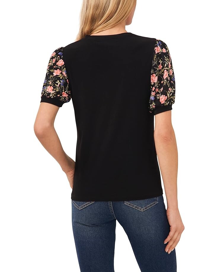 

Топ CeCe Crew Neck Mixed Media Short Sleeve Top, цвет Rich Black