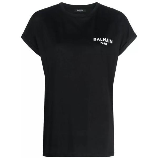 

Футболка flocked-logo organic-cotton t-shirt Balmain, черный
