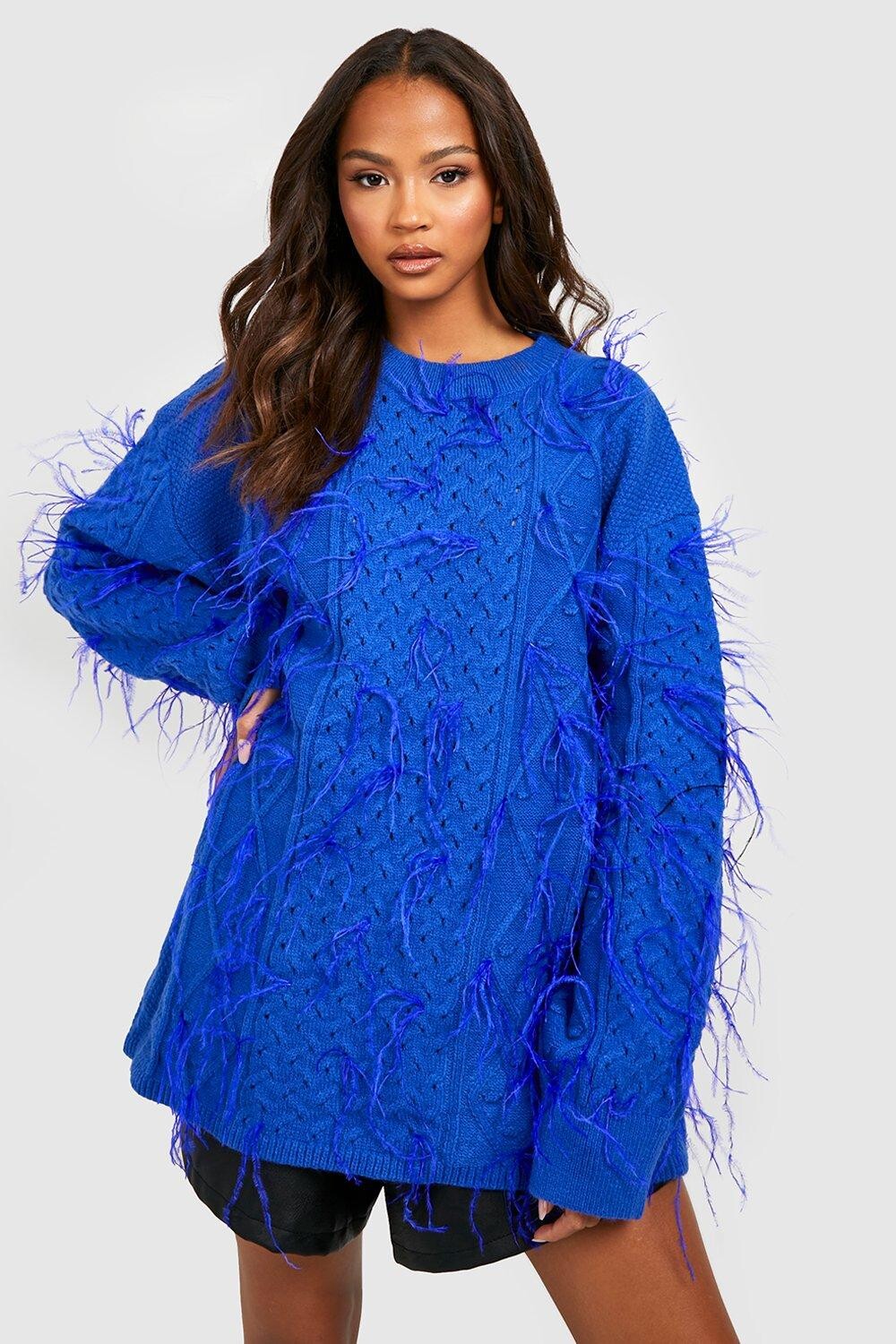 

Свитер оверсайз из перо Boohoo, кобальтовый