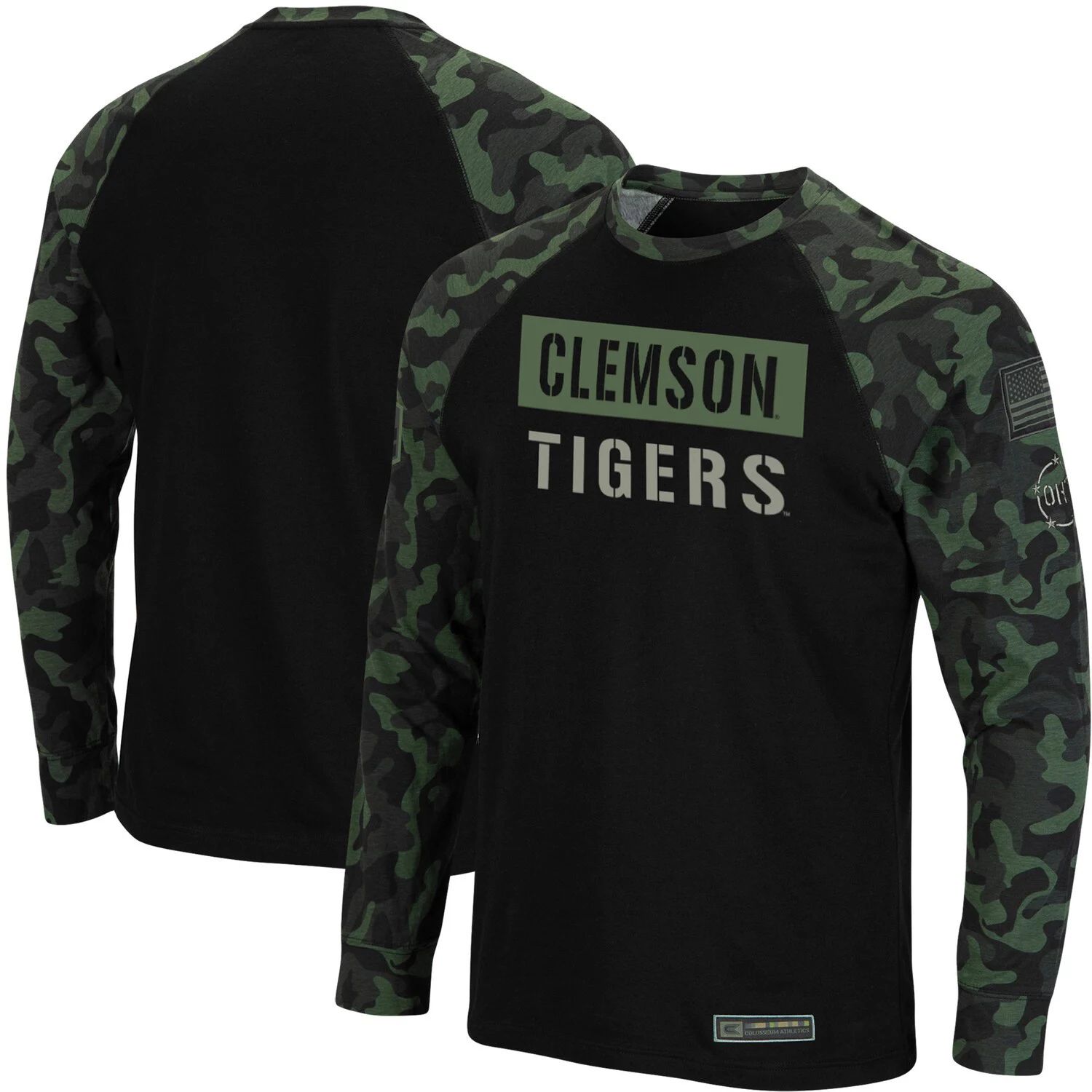 Мужская черная/камуфляжная футболка Clemson Tigers OHT Military Appreciation Big & Tall реглан с длинным рукавом Colosseum