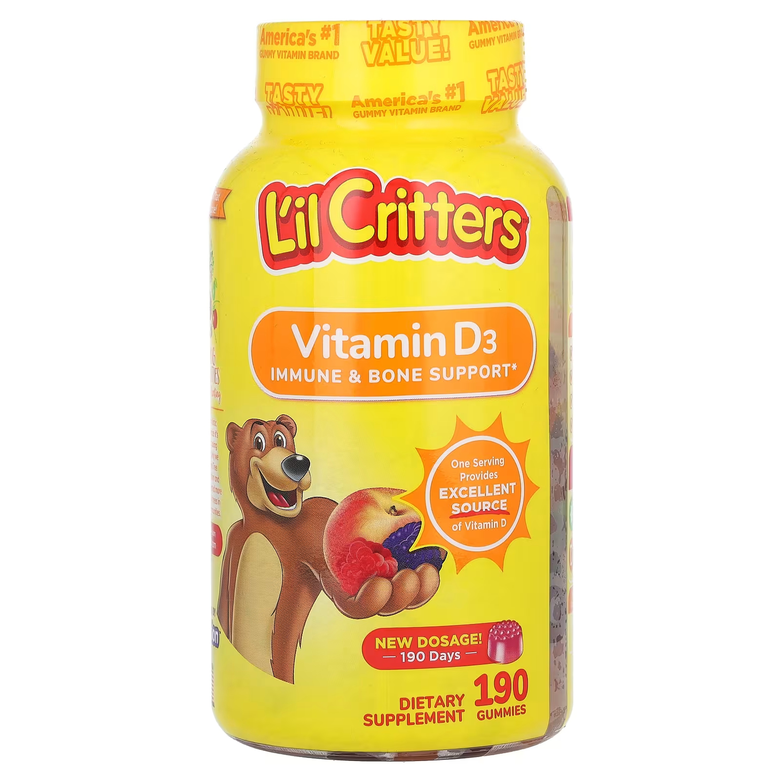 Витамин D3 L'il Critters малина, персик и ежевика, 190 жевательных конфет vitafusion кальций 500 мг 100 жевательных конфет