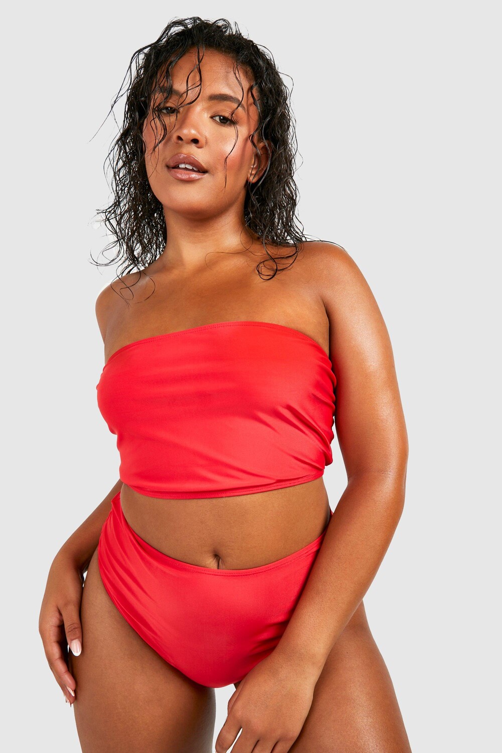 

Длинный топ бикини plus essentials Boohoo, красный
