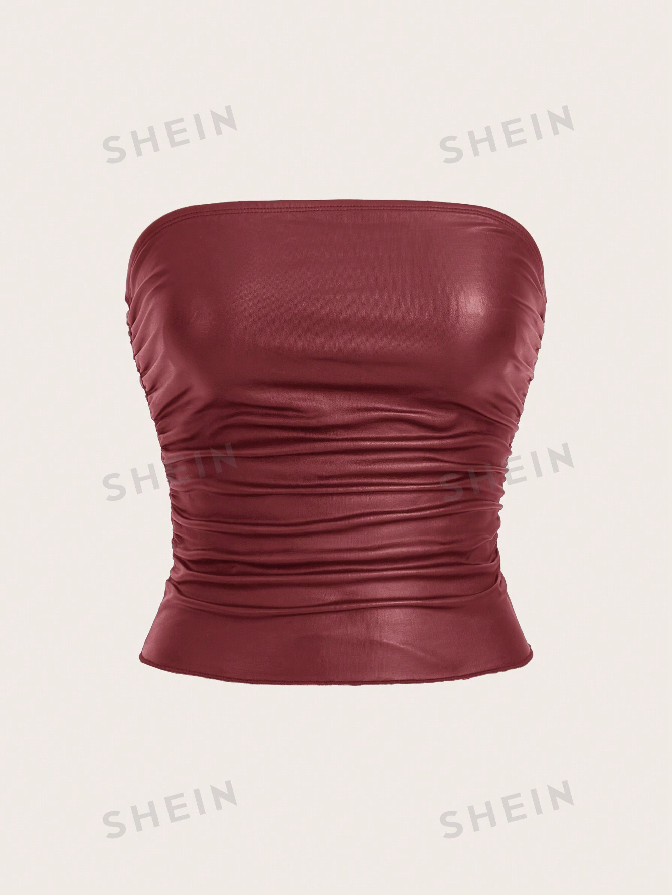 SHEIN Coolane - женский однотонный плиссированный топ без бретелек, красный летний пикантный однотонный плиссированный облегающий костюм женский короткий топ на бретелях спагетти с вырезом лодочкой и открытой спи
