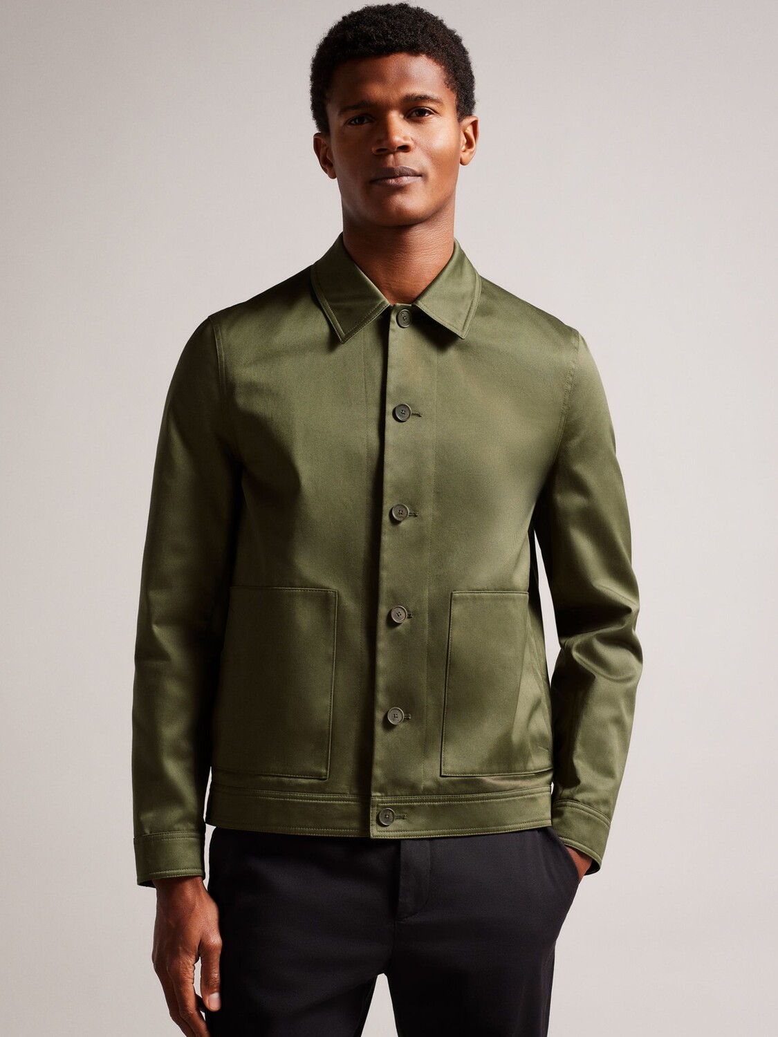 

Куртка приталенного кроя из хлопкового сатина Ted Baker, темно-зеленая, Зеленый