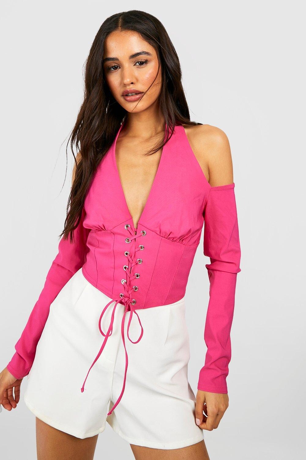 

Бенгалийский корсетный топ на шнуровке Boohoo, розовый