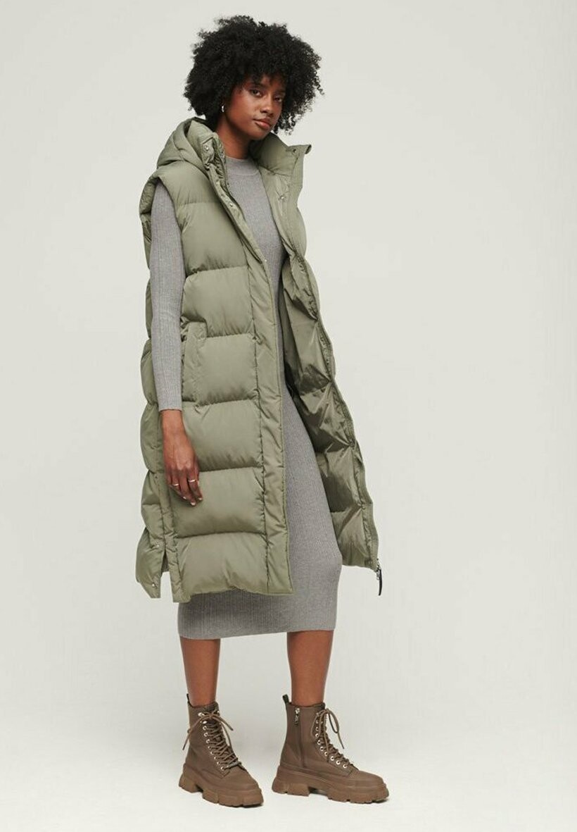 

Жилет Superdry LONGLINE PUFFER, цвет light khaki green