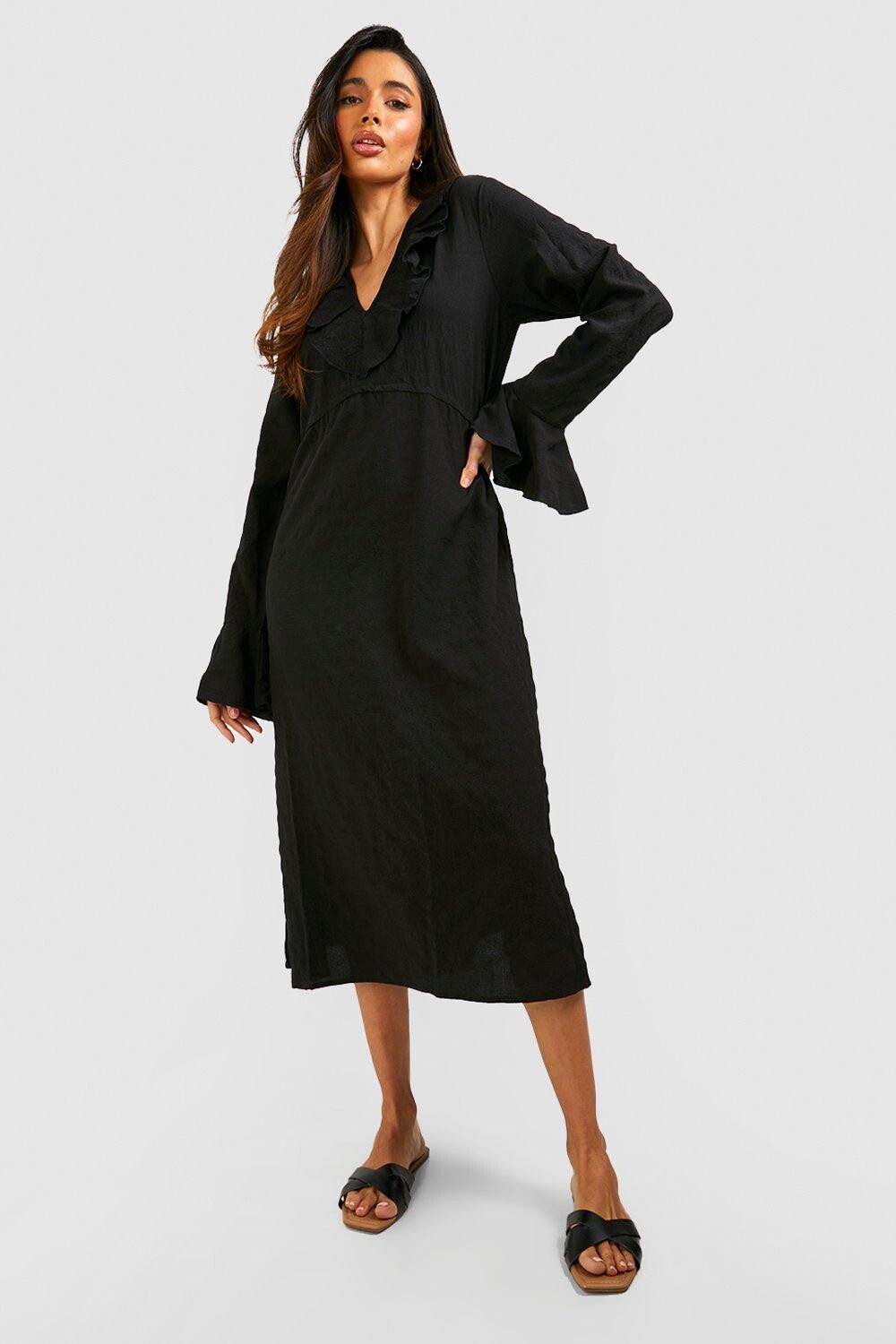 

Платье миди с текстурной платьем Boohoo, черный