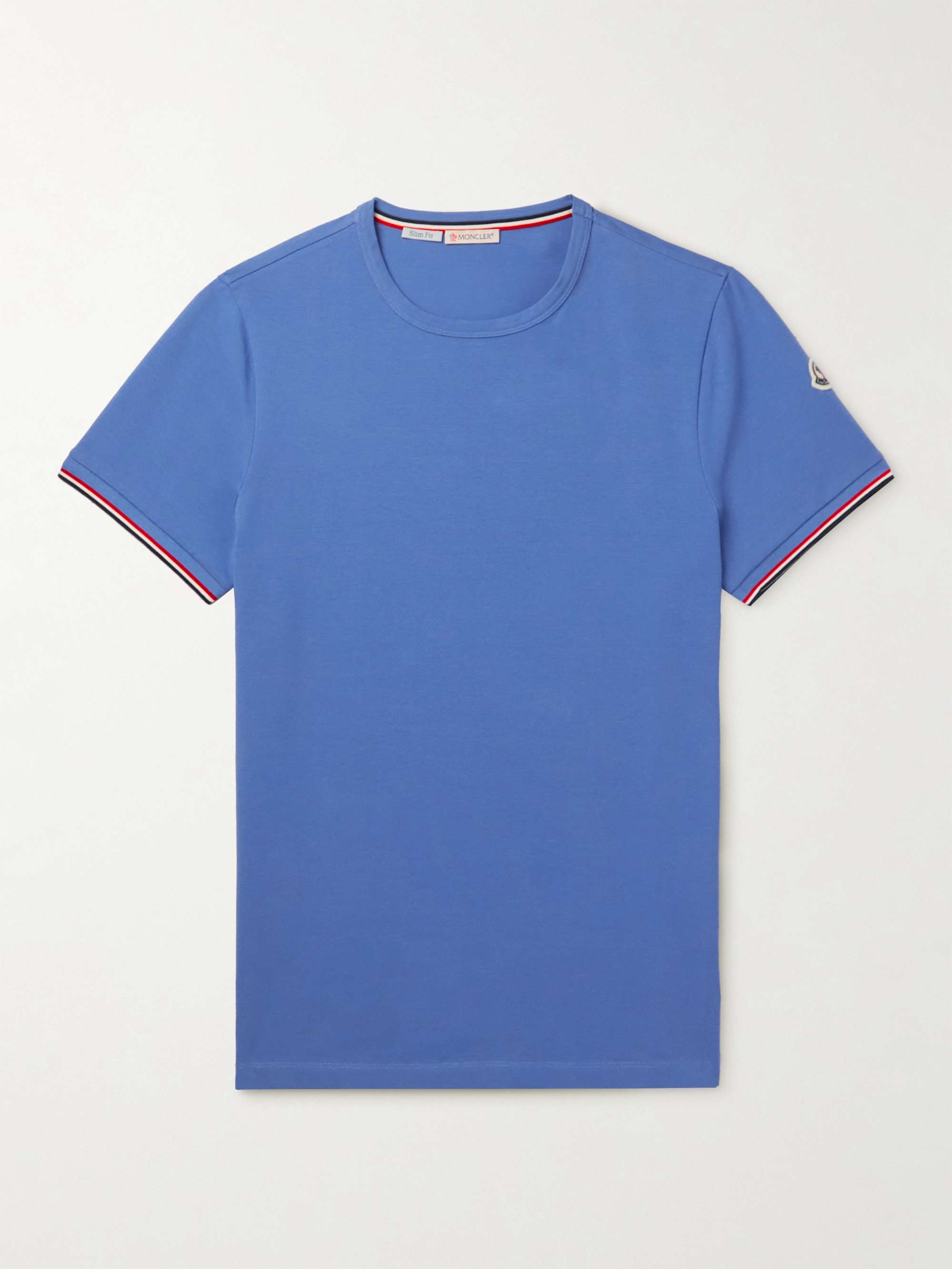 Облегающая футболка из эластичного хлопкового джерси с аппликацией логотипа MONCLER, синий толстовка из хлопкового джерси с аппликацией логотипа moncler черный