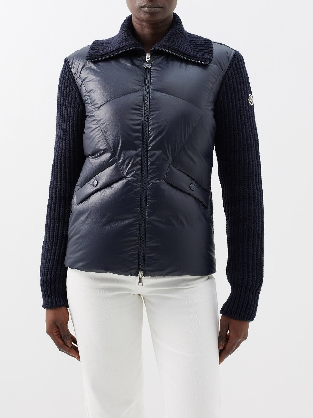 

Стеганый пуховый кардиган из смесовой шерсти Moncler, синий