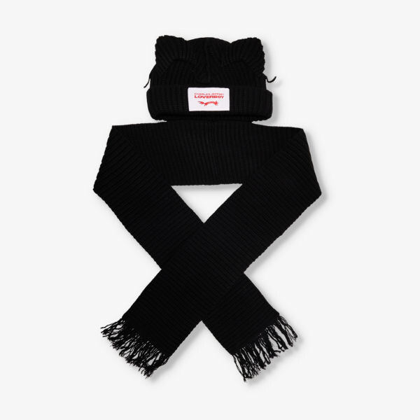 

Шарф, шапка-бини с украшением в виде ушек животного, из смеси шерсти Charles Jeffrey Loverboy, черный