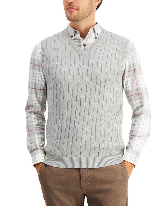 

Мужской хлопковый свитер косой вязки Club Room, цвет Soft Grey Heather