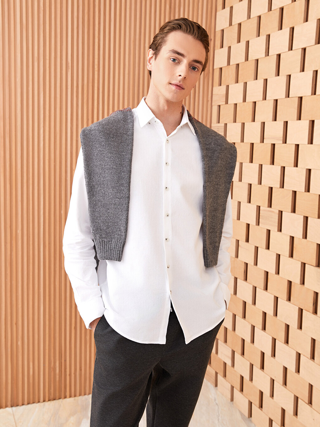 

Мужская рубашка Добби Slim Fit с длинным рукавом LCWAIKIKI Classic, буксе белый
