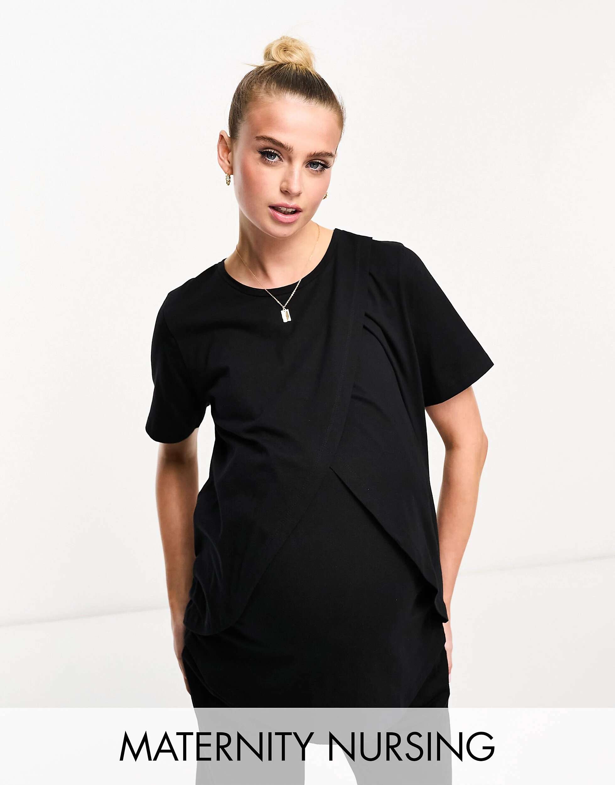 Эксклюзивная черная хлопковая пижама для кормящих мам ASOS DESIGN Maternity цена и фото