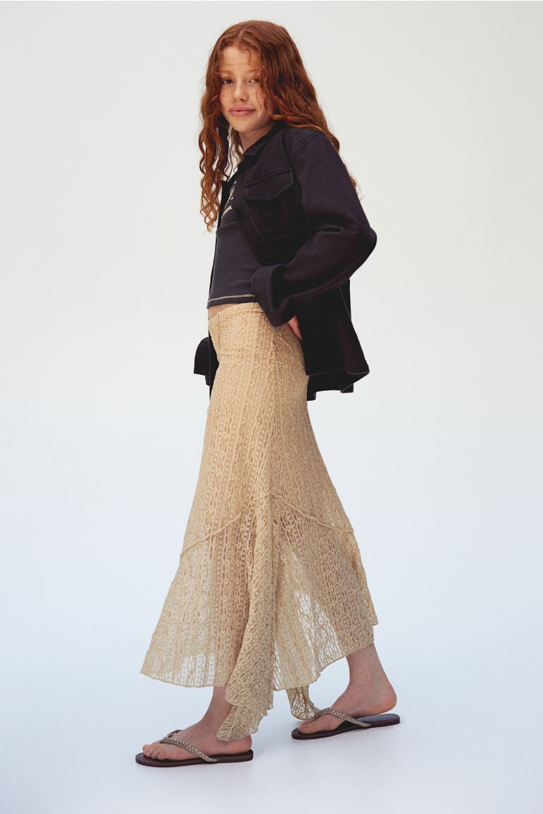 цена Асимметричная юбка с кружевным эффектом H&M, бежевый