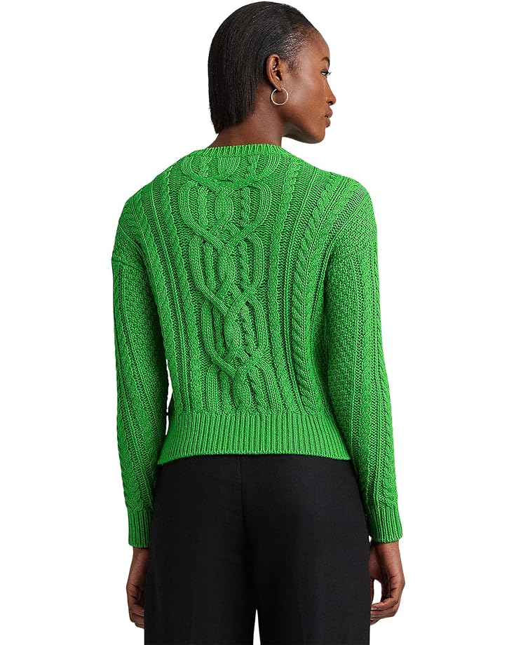 Свитер LAUREN Ralph Lauren Cable-Knit Cotton Crewneck Sweater, цвет Green Topaz цена и фото