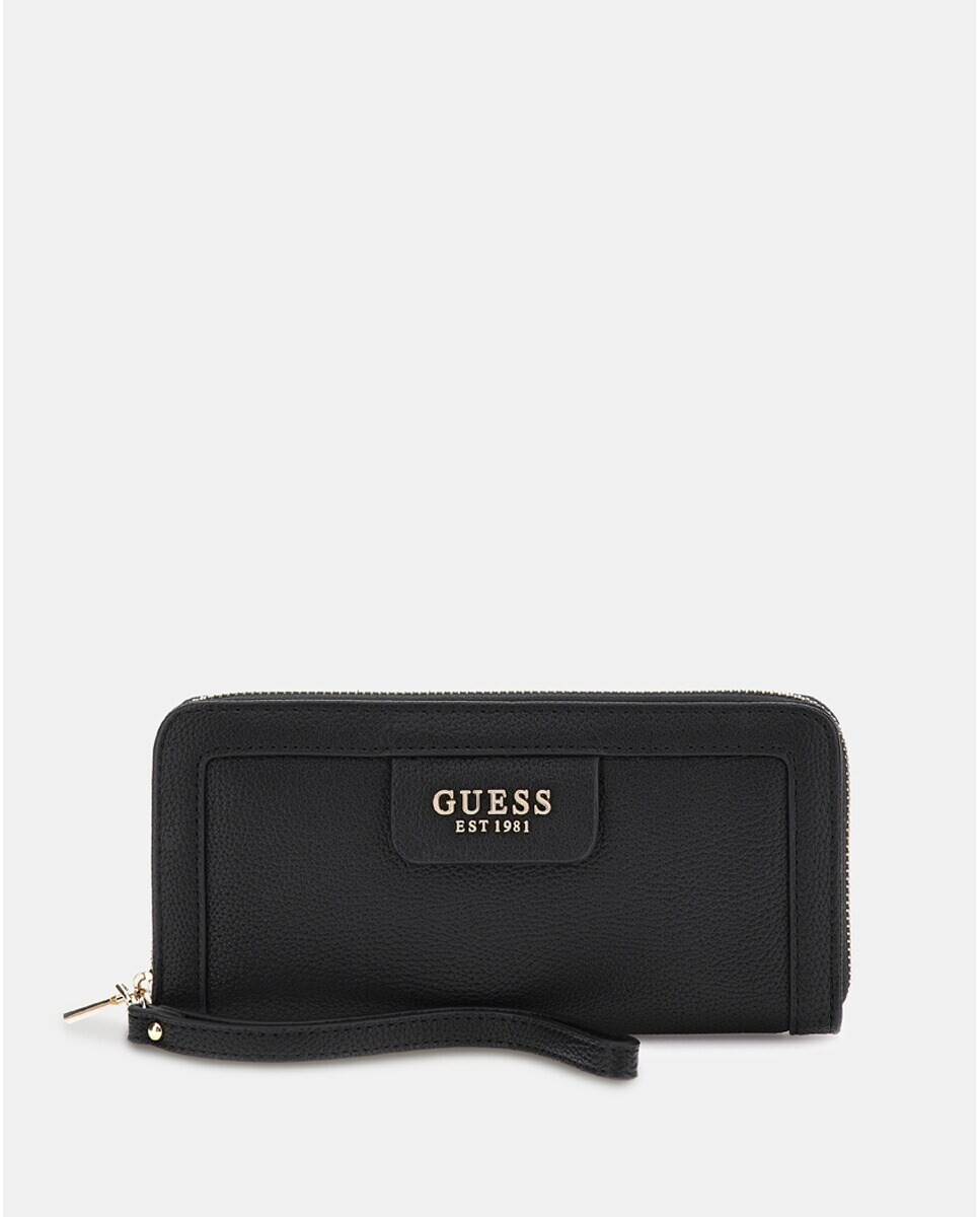 

Большой черный кошелек на молнии и дополнительной ручке Guess, черный