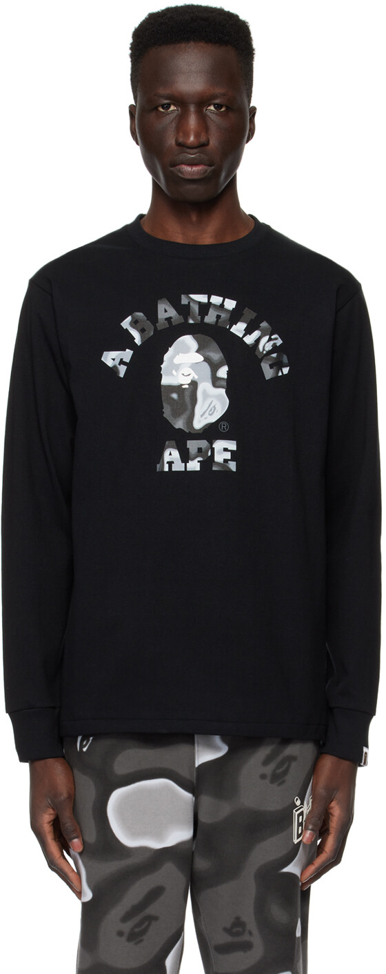 

Черная футболка с длинным рукавом и камуфляжным принтом Bape