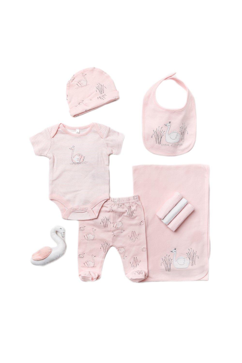Хлопковый подарочный набор из 10 предметов с лебединым принтом для ребенка Rock a Bye Baby, розовый