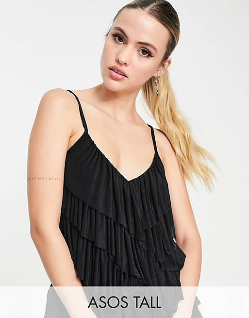 

Черный топ на бретелях с рюшами ASOS DESIGN Tall