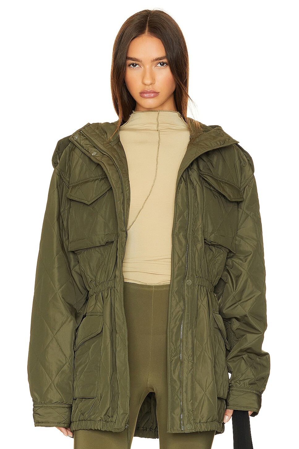 

Куртка Norma Kamali Quilted Hooded Cargo, милитари, Хаки