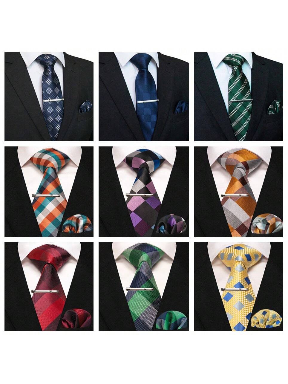 Набор из 3 мужских галстуков в клетку: деловой, многоцветный подарочный набор галстук с платком