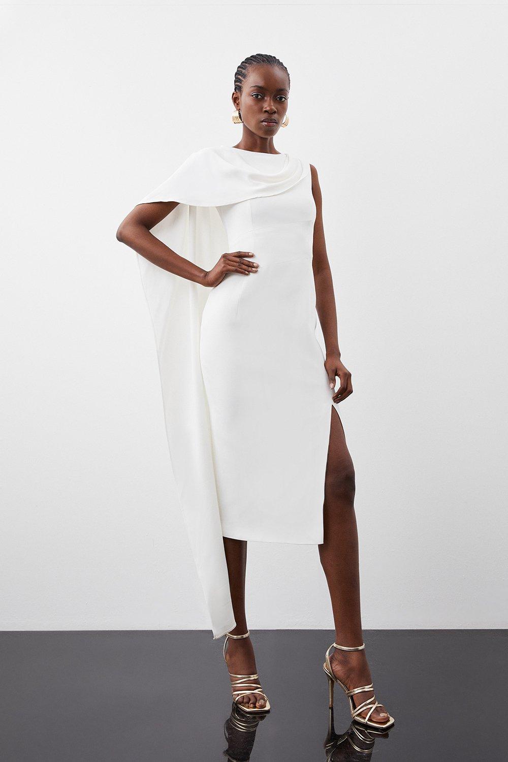Компактное платье миди из эластичной вискозы с асимметричной драпировкой Karen Millen, белый