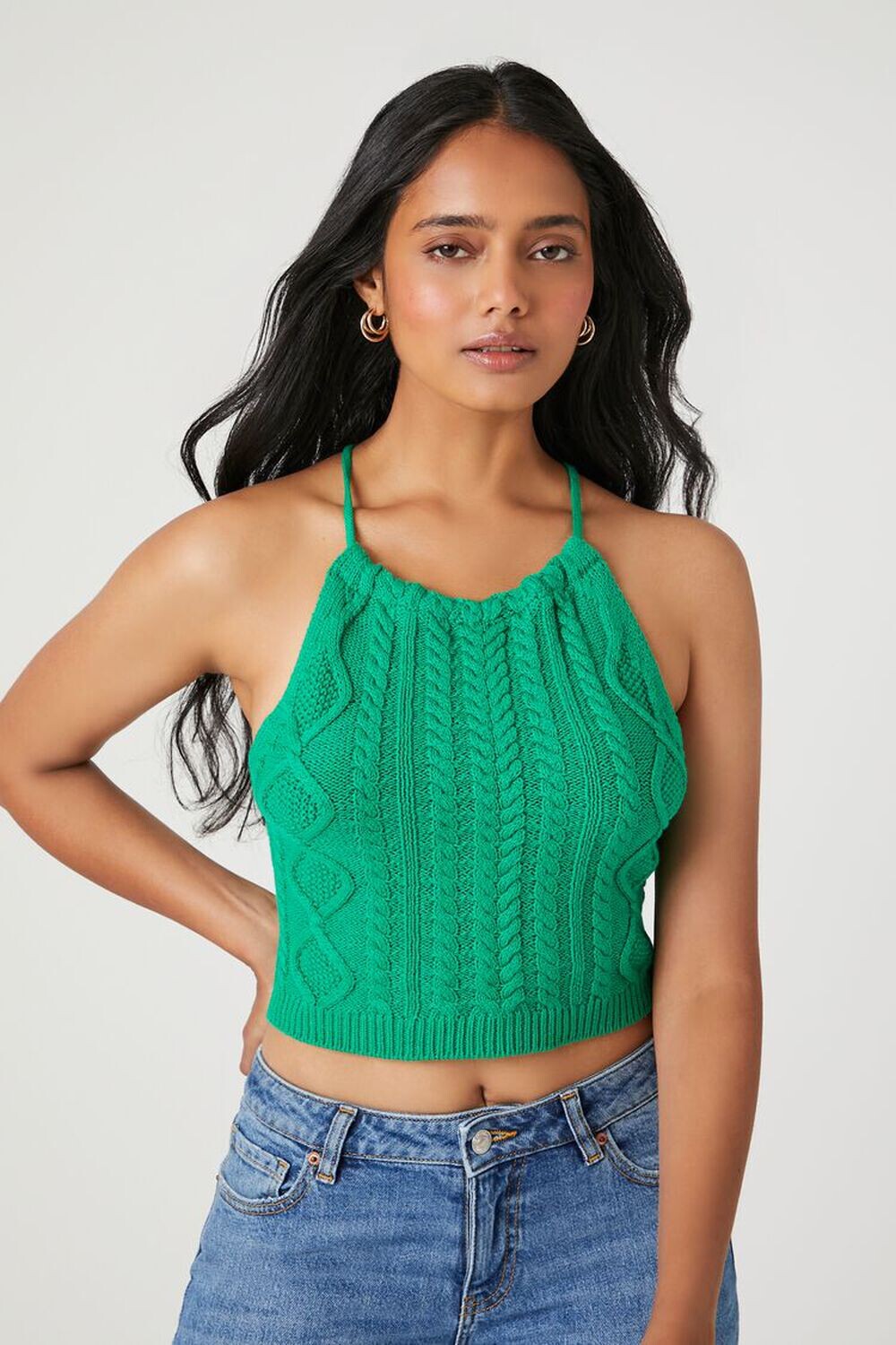 

Вязаный топ с вырезом и лямкой на бретельках Forever 21, зеленый
