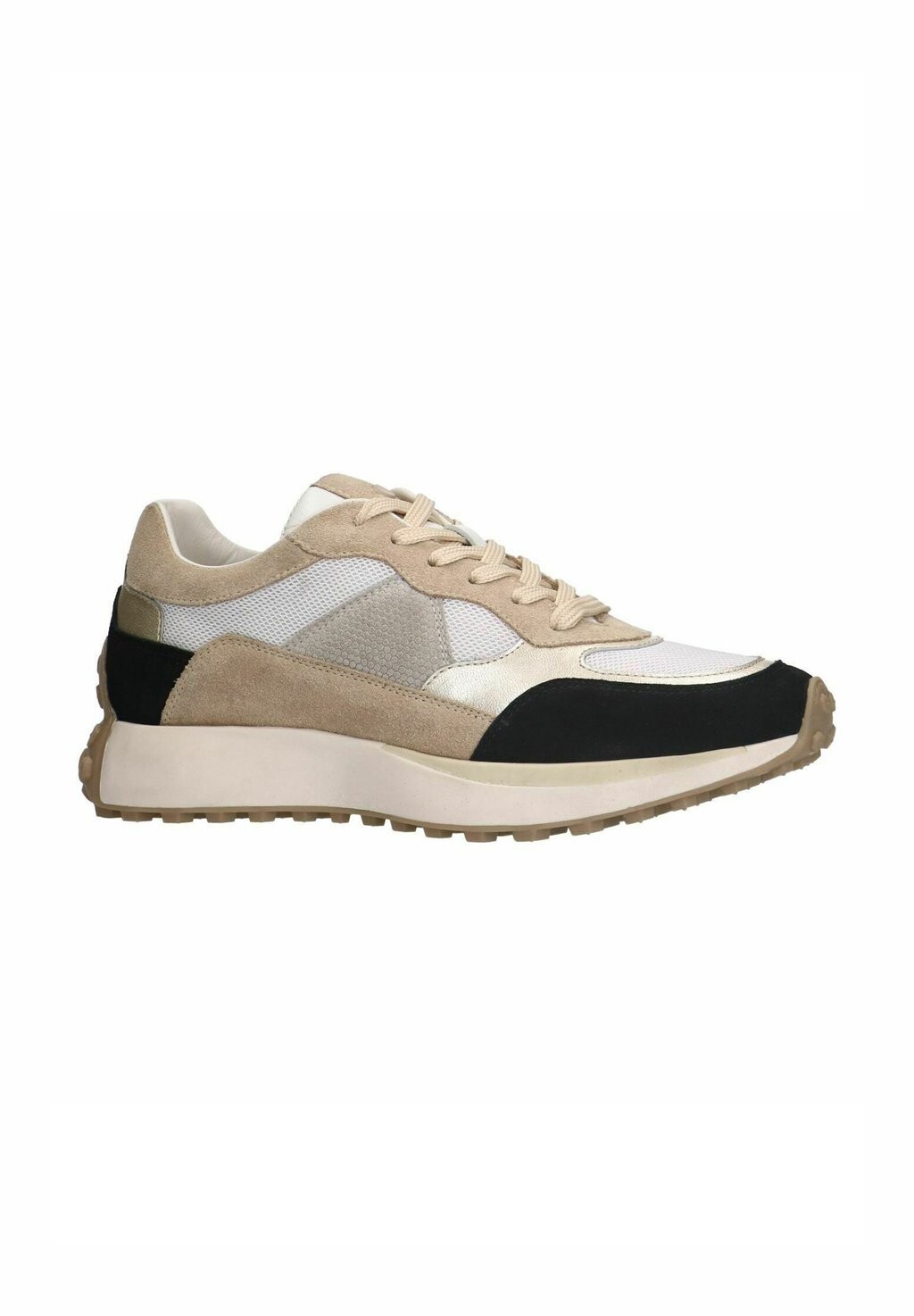 

Кроссовки на шнуровке WEISSE VELOURSLEDER-SNEAKER MIT DETAILS IN SCHWARZ UND BEIGE Manfield, черный
