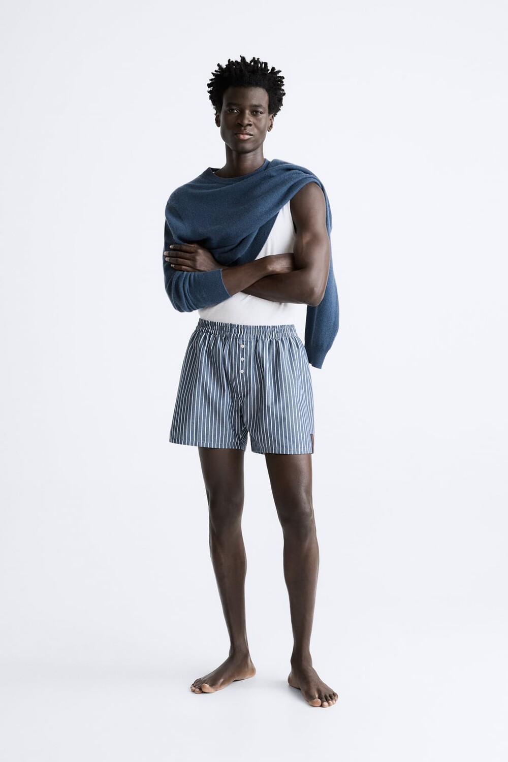 

Полосатые хлопковые шорты-бермуды ZARA, темно-синий