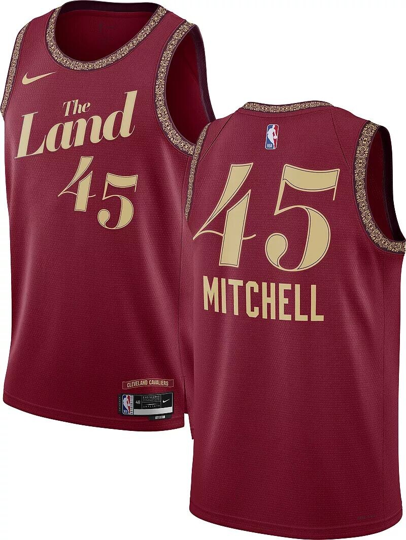 

Мужская футболка Nike City Edition Cleveland Cavaliers Donovan Mitchell № 45 Red Swingman 2023-24