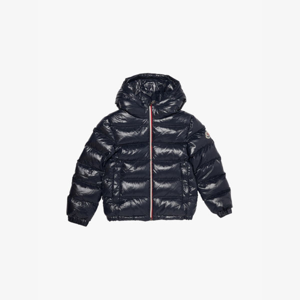 

Пуховик Aubert с капюшоном и полосатой отделкой 4-14 лет Moncler, синий