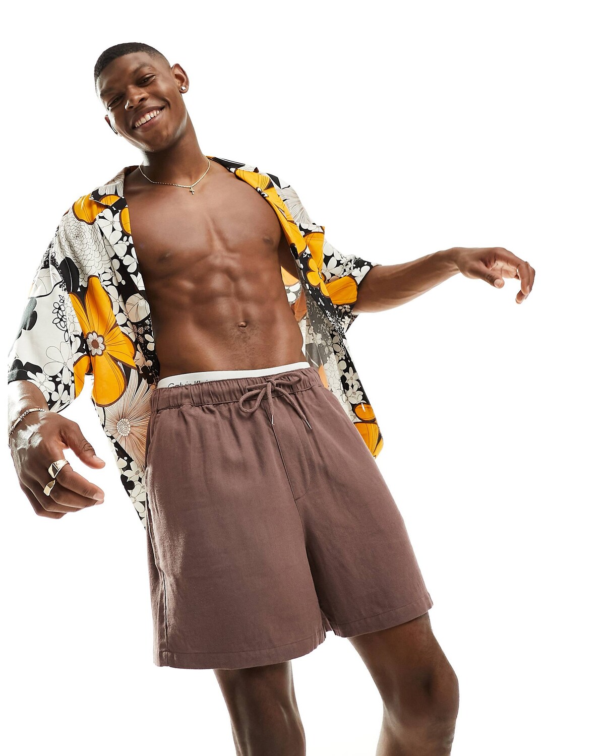 

Коричневые широкие льняные шорты укороченной длины ASOS DESIGN