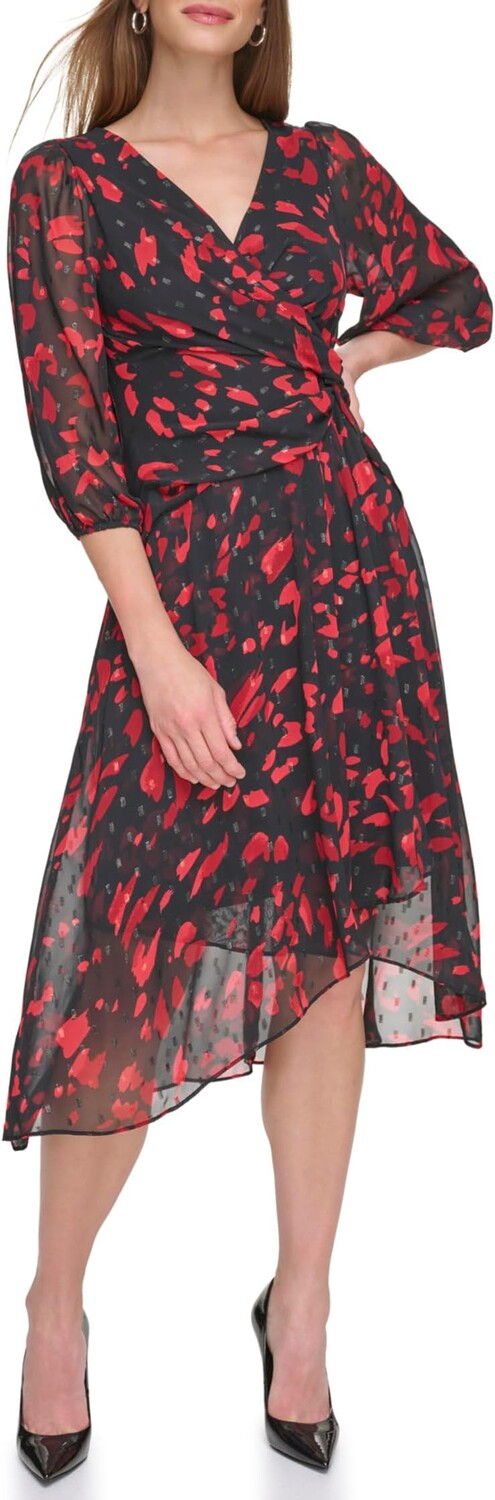 

Платье Balloon Sleeve with Side Knot DKNY, цвет Black/Red