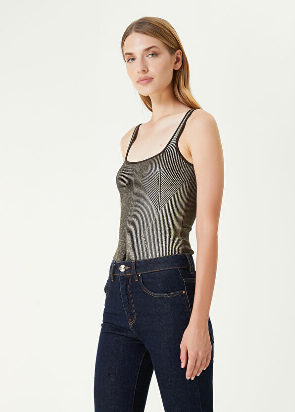 

Трикотажное боди в рубчик с золотой отделкой Beymen Collection, коричневый