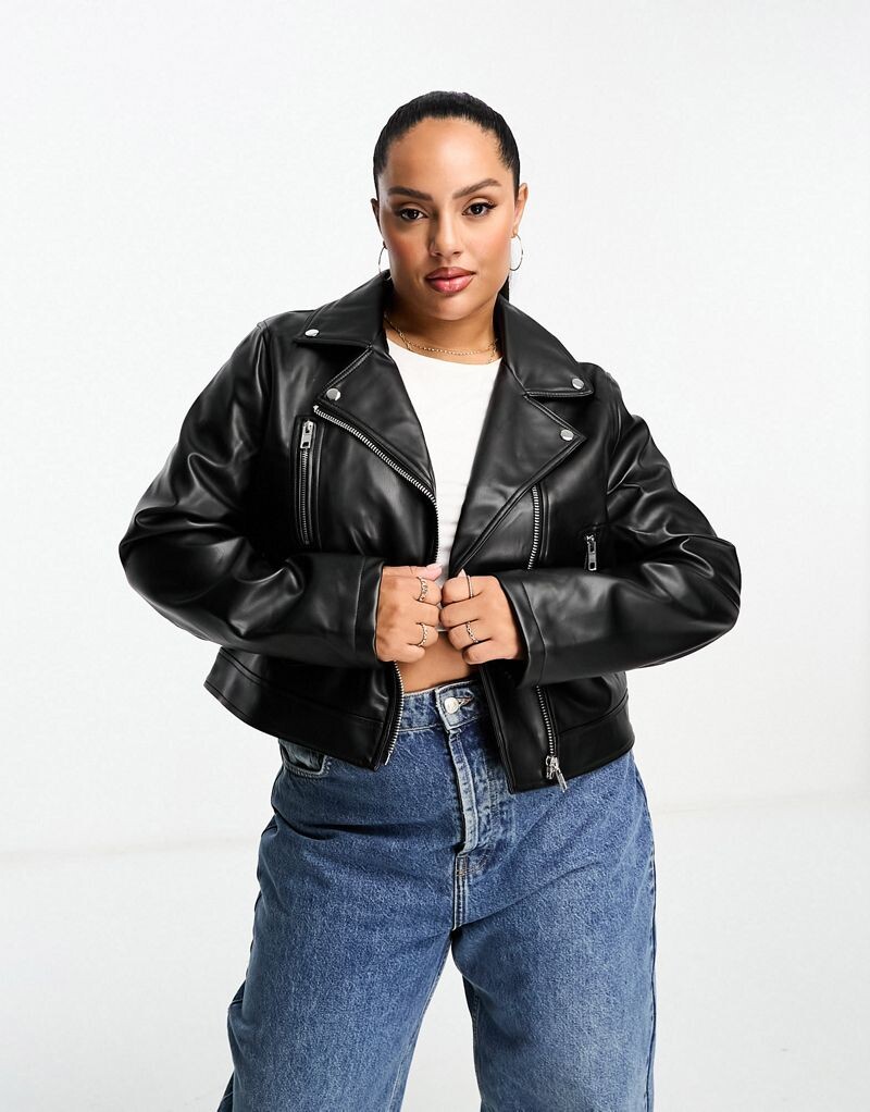 Черная байкерская куртка из искусственной кожи ASOS DESIGN Curve Ultimate