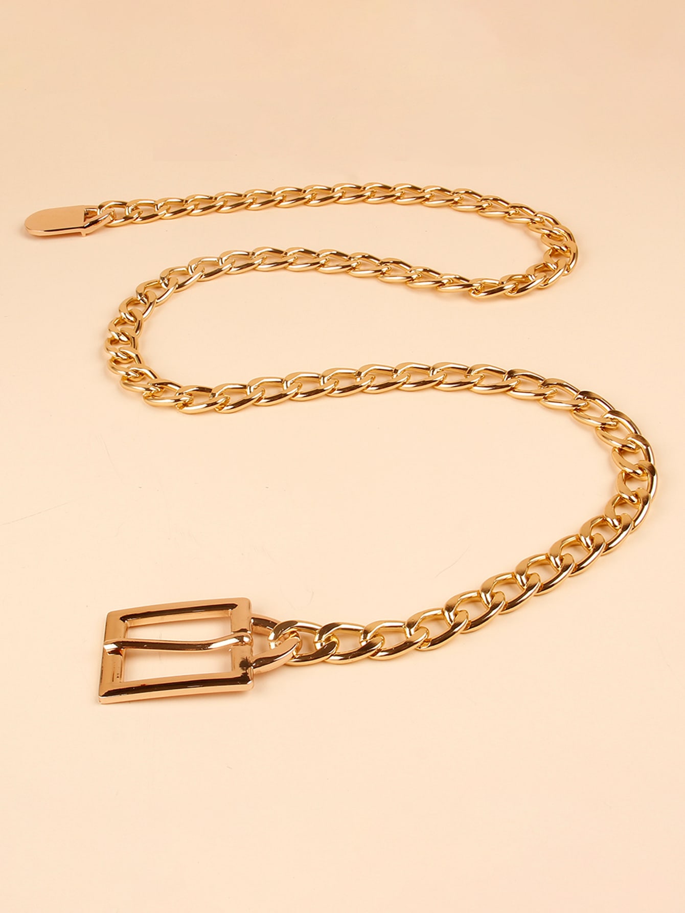 Женский ремень-цепочка с квадратной пряжкой размера 135 см, золото