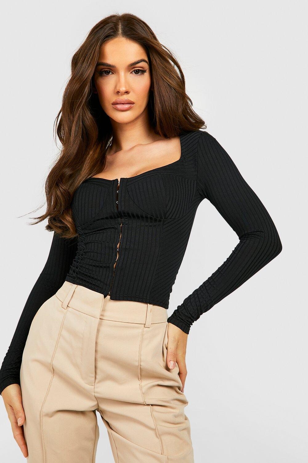 

Топ с длинным рукавом и крючком Boohoo, черный