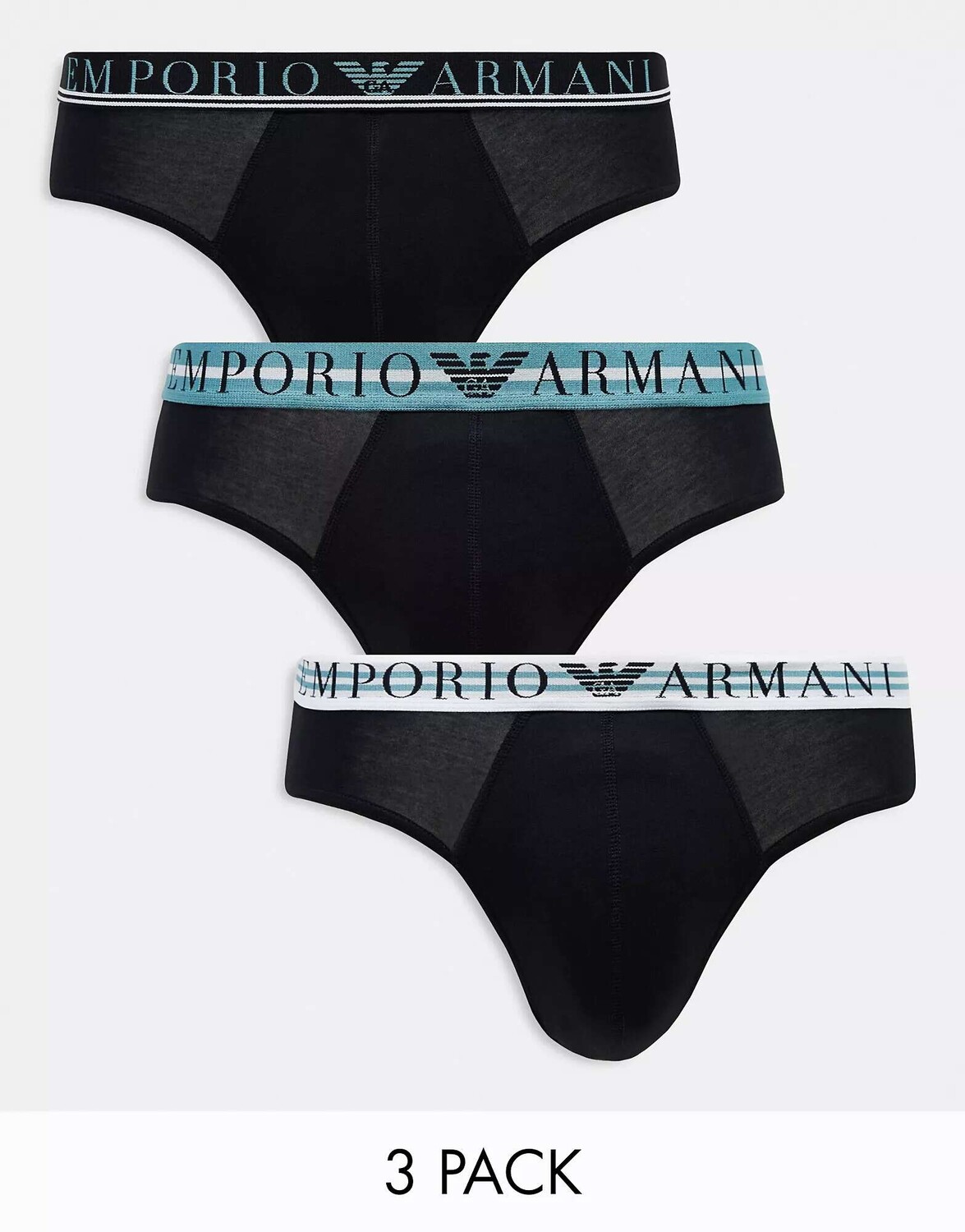 

Три комплекта трусов Emporio Armani Bodywear черного цвета с яркими поясами