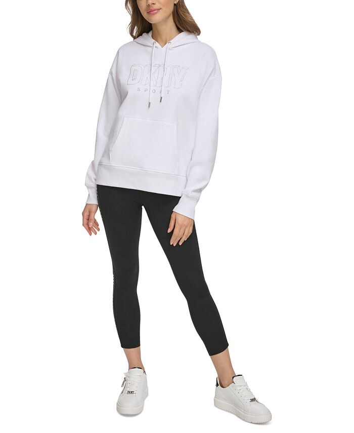 

Женский пуловер с капюшоном и блестящим логотипом DKNY, белый