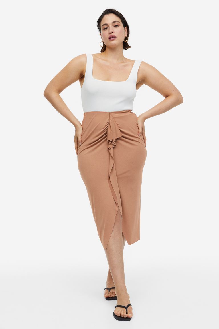 Юбка из джерси с ластовицей H&M кожаная юбка облегающая бедра женская длинная юбка новинка весны 2022 модная облегающая юбка средней длины юбка с разрезом